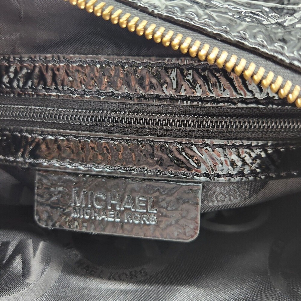 Michael Kors Shiny Black Shoulder Bag Handbag Purse Dressy Designer - Picture 5 of 10